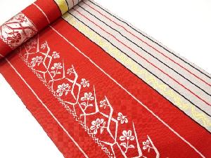 アンティーク　縞に枝花模様織り出し　八寸帯地反物